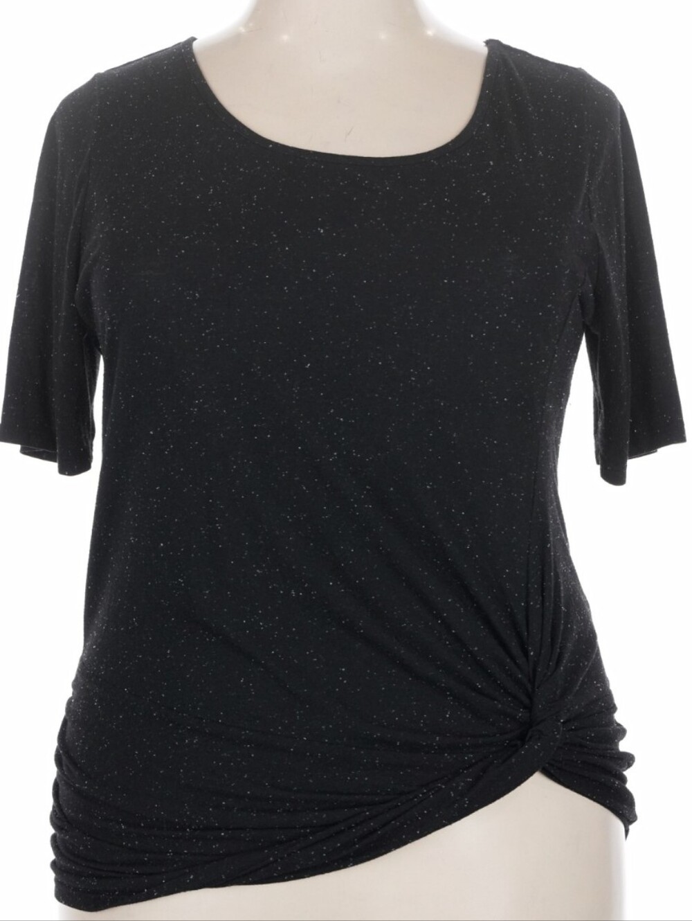 Lane Bryant Black w/ White Speckles Asymmetrical Twist Front Top, Size 18/20